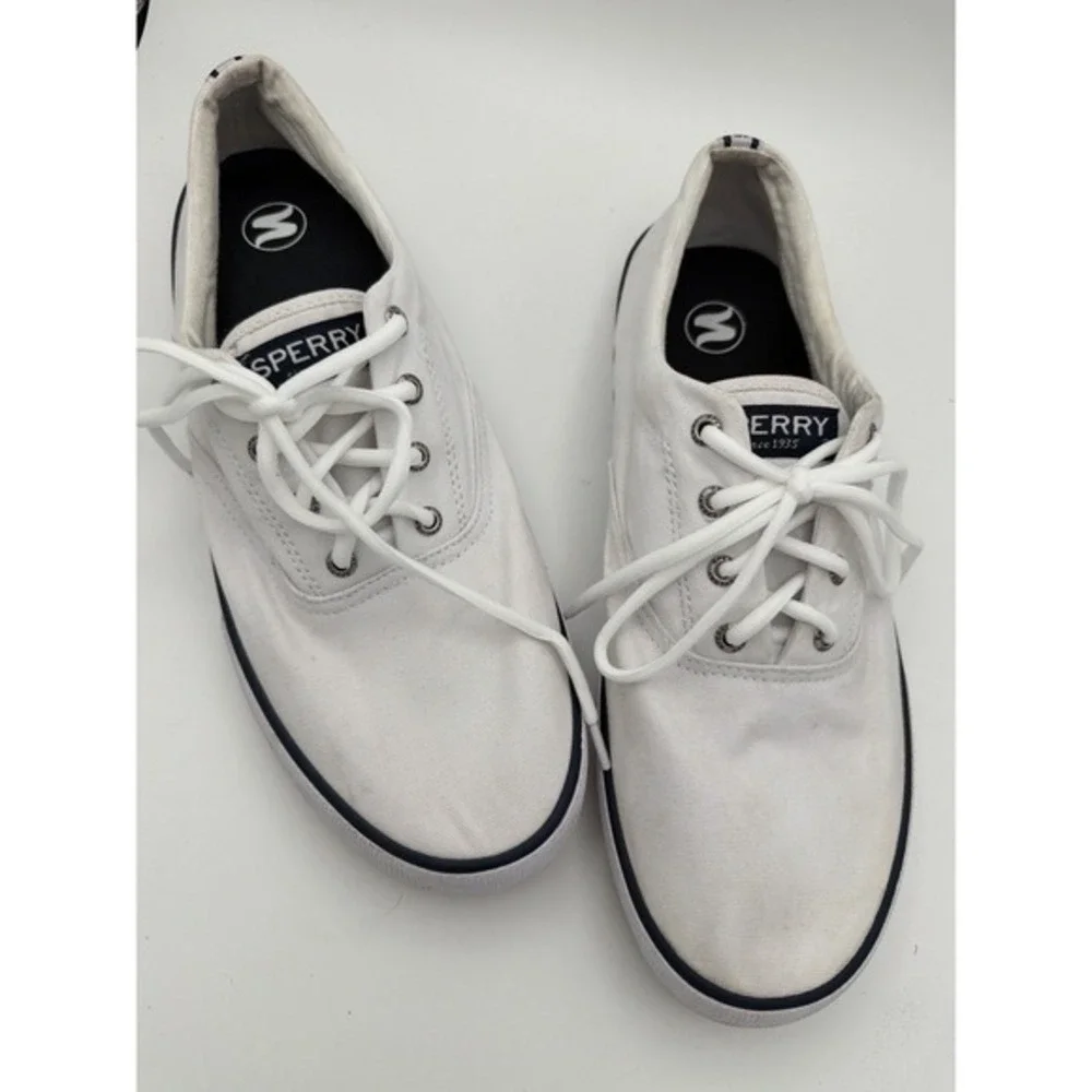 Sperry‎ Men's White Size 13 Canvas Sneakers Lace-Up Casual Boat Shoes.     1586